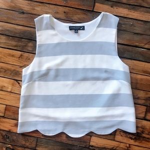 Scalloped Cropped Striped Tank